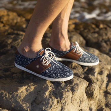 Navy and tawny tennis in recycled recycled cotton & leather - Cypress model
