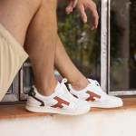 White & terracotta & kaki sneakers leather and PU - Hazel model