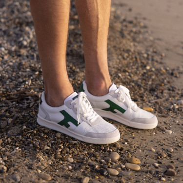 White and amazon green sneakers in leather and PU - Hazel model