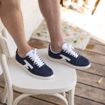 Navy and red sneakers in recycled polyester - Hazel model