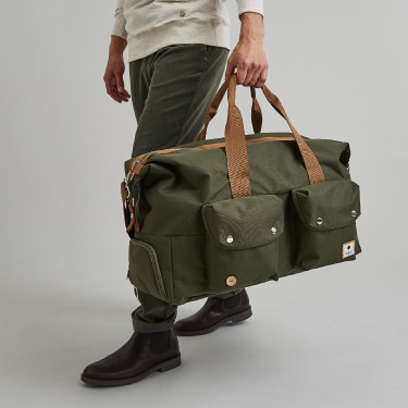 Kaki travel bag vegan in recycled polyester - Sac weekend model