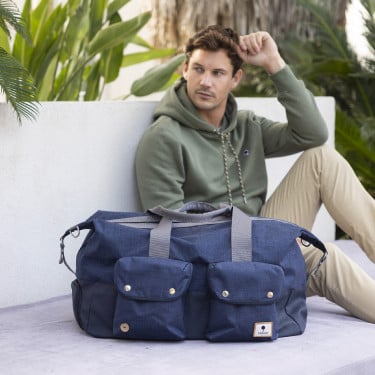 Navy and grey travel bag vegan in recycled polyester - Sac weekend model