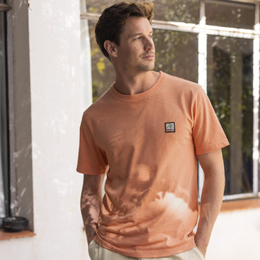 Peach round neck t-shirt in recycled cotton and polyester - Lugny model