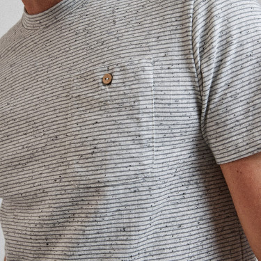 T-shirt col rond écru & gris en coton et coton organique - modèle Olonne