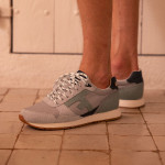 Grey and lichen and navy running in recycled nylon & leather - Elm model