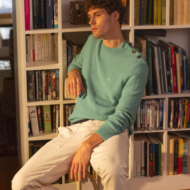 Light green sweater in cotton and recycled cotton - Lucio model
