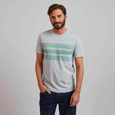 T-shirt col rond gris chiné & kaki en coton recyclé - modèle Olonne