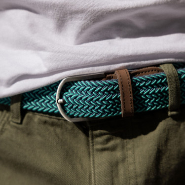 Navy & dark lichen belt recycled polyester and elastane - model belt