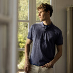 Washed navy polo tree embroidery